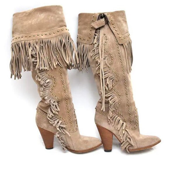 Dolce & Gabbana Suede Fringe Knee High Boots - Picture 3 of 3